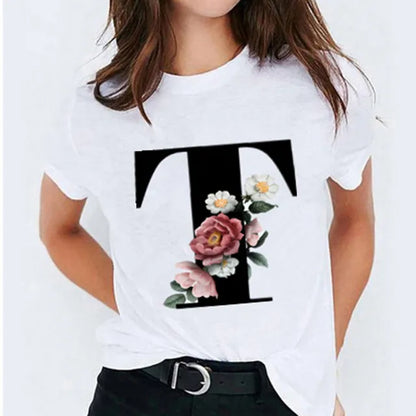 26 Letter Printed Women's T-shirts