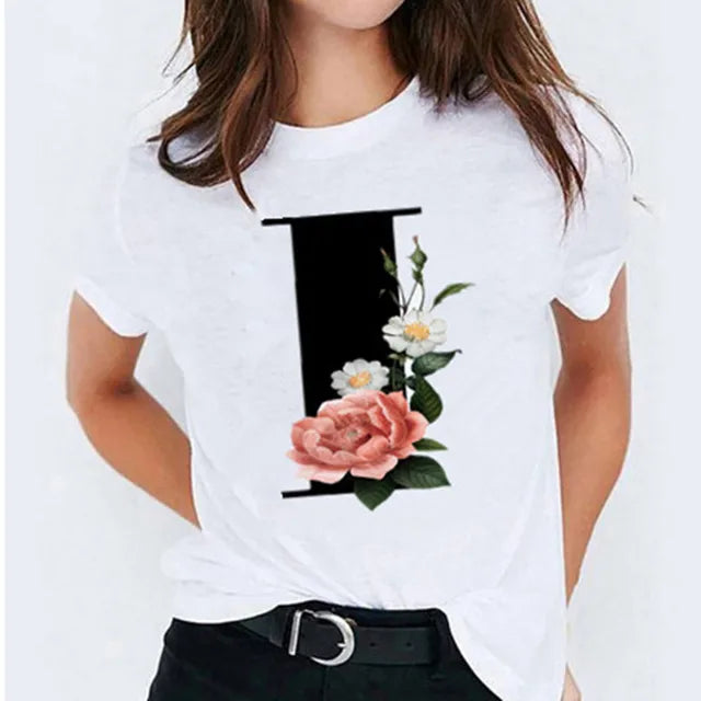 26 Letter Printed Women's T-shirts