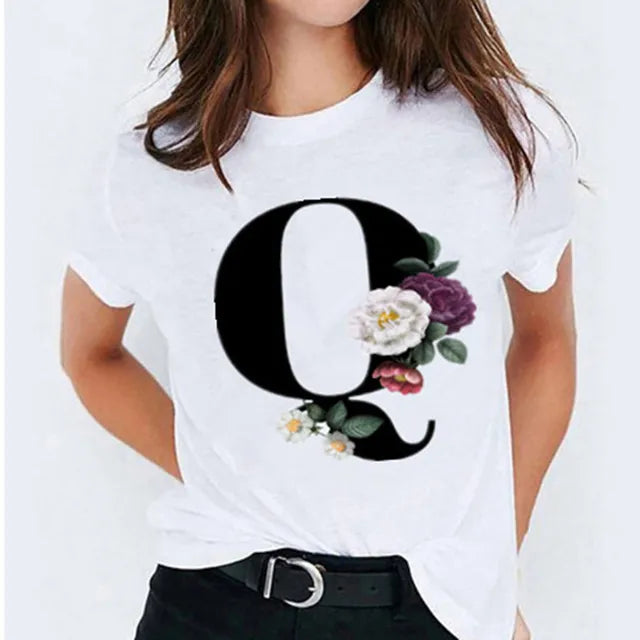 26 Letter Printed Women's T-shirts