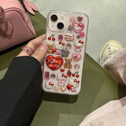 Hello Kitty Clear Teddy Multicharm Phone Cases