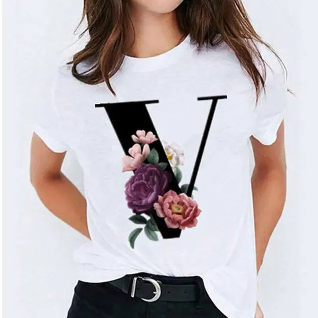 26 Letter Printed Women's T-shirts