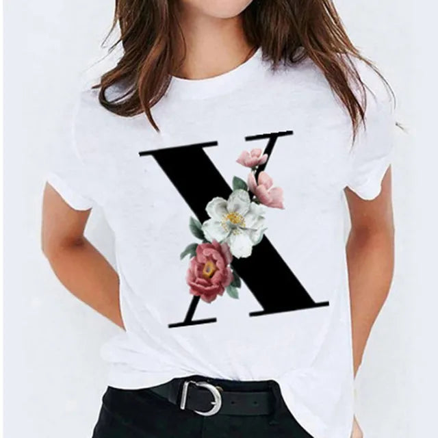 26 Letter Printed Women's T-shirts